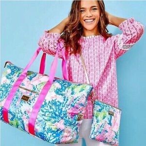 Lilly Pulitzer XL Colorful Travel Bag Set Fish My Wish